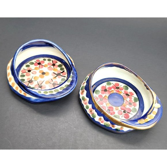 Majolica Holland Hand Painted Hat Cap Dishes Blue Floral Cr153 - Picture 2 of 16